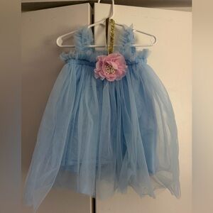 Blue Tulle Dress with Pink Flower